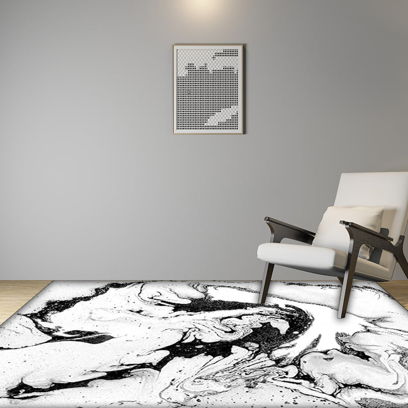 Scandinavian Modern Rug in White Abstract Color Splash Print Area Rug Polyester Washable Rug for the Living Room | Bowlift