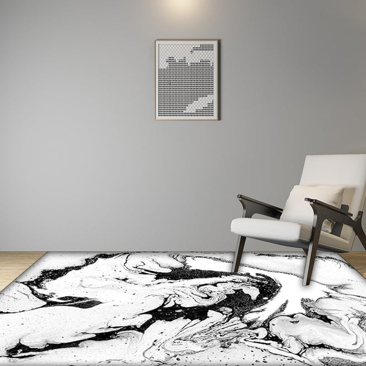 Scandinavian Modern Rug in White Abstract Color Splash Print Area Rug Polyester Washable Rug for the Living Room | Bowlift