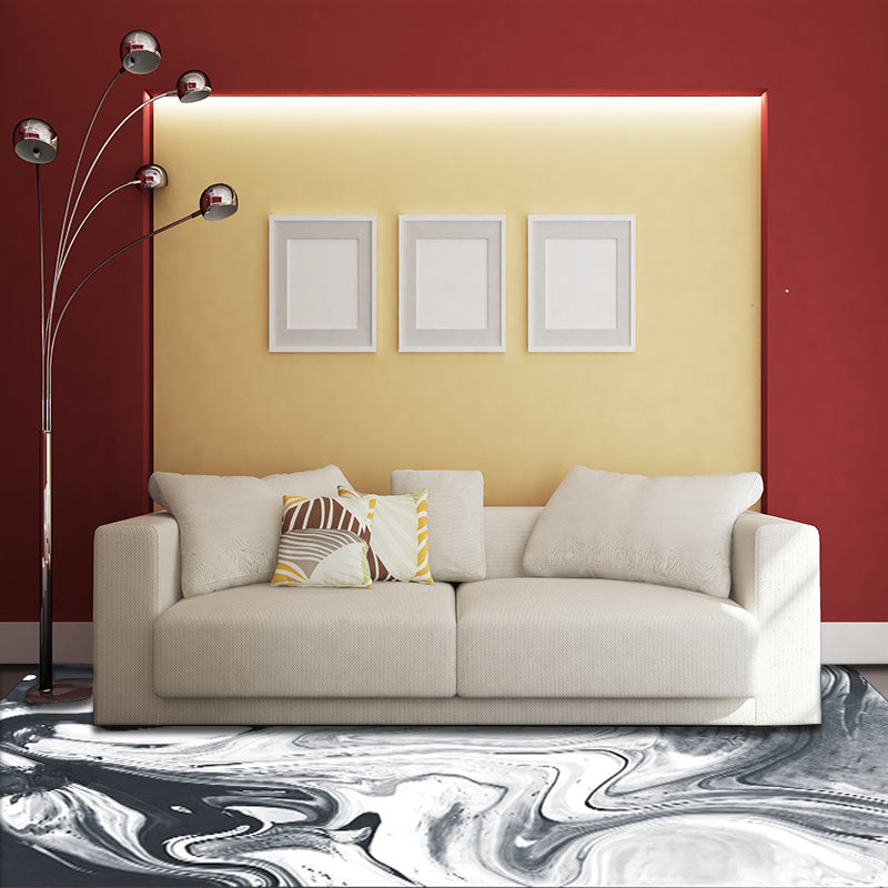 Modern Living Room Carpet in Black and White Abstract Oil Painting Pattern Carpet Polyester Washable Carpet | Bowlift