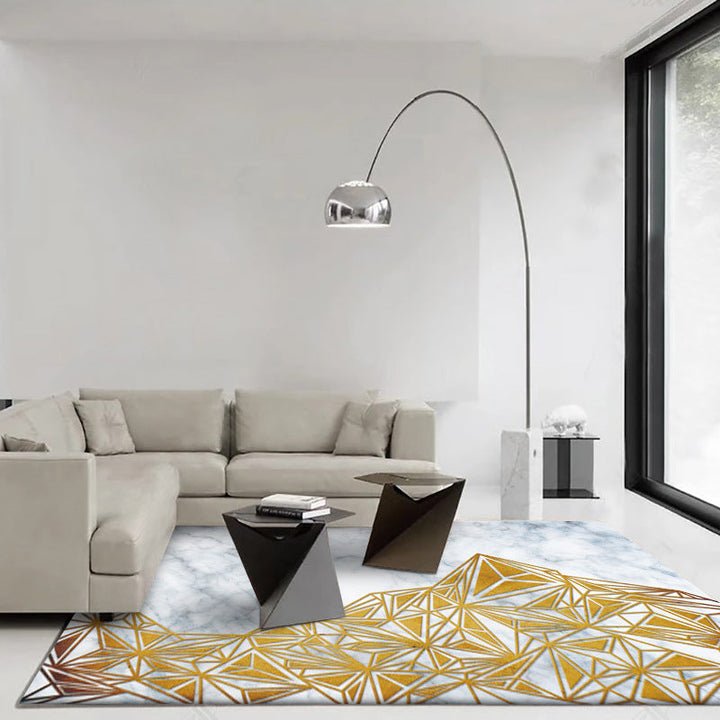 New Modern Carpet in Ivory Abstract Marble Triangle Print Area Rug Polyester Washable Rug for Home Decor | Bowlift