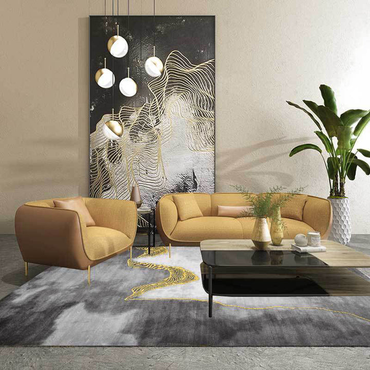Minimalist modern rug in gray abstract ink painting print rug polyester washable rug for home decor | Bowlift