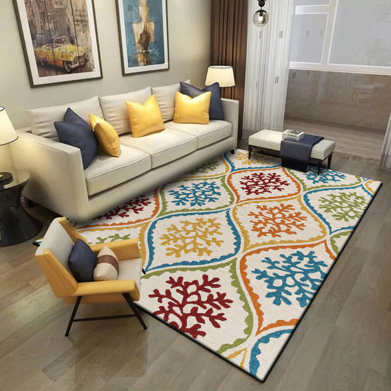 BowLift | Persian Leaf Branch Pattern Rug in Ivory Moroccan Rug Polyester Non-Slip Back Rug for Bedroom