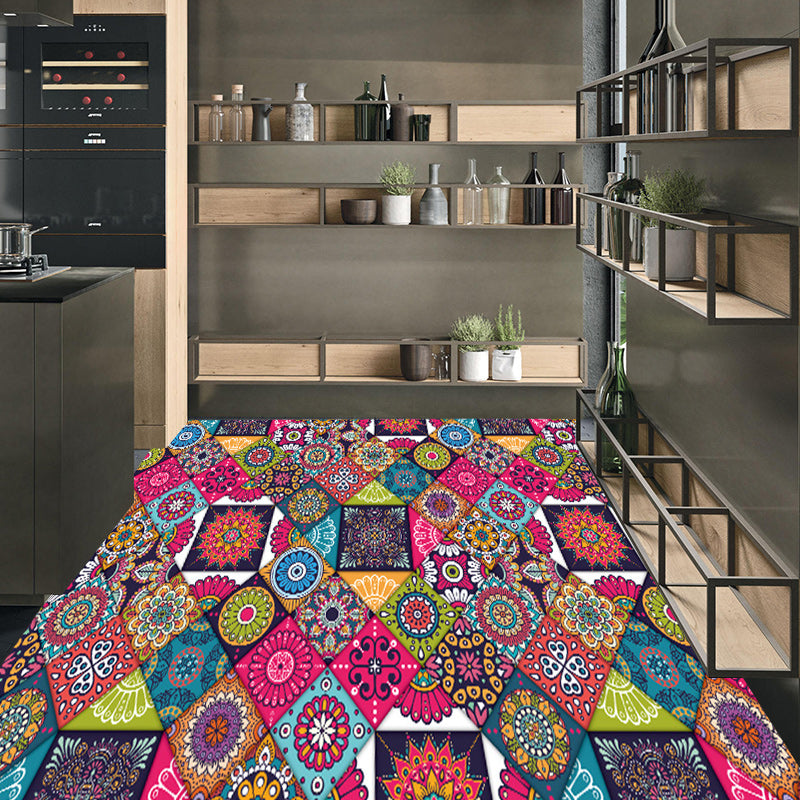 BowLift | Multicolored Bedroom Rug Moroccan Diamond Flower Pattern Rug Polyester Non-Slip Back Rug