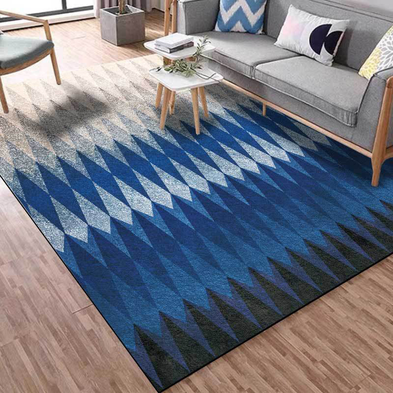 Black and Blue Bedroom Carpet Modern Abstract Diamond Pattern Area Rug Polyester Washable Carpet | Bowlift