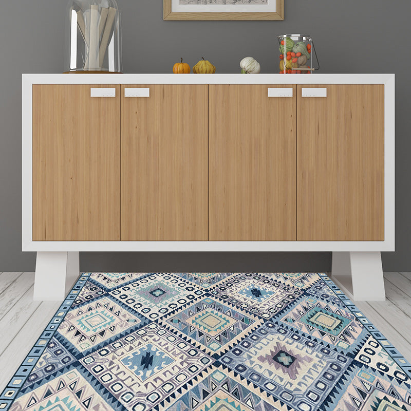 BowLift | Persian Moroccan carpet in blue and white geometric triangle diamond print carpet polyester non-slip carpet for home decor