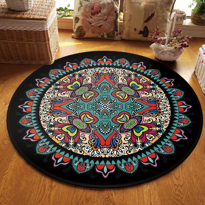 BowLift | Tribal Southwestern Carpet Blue and Black Polyester Rug Non-Slip Back Rug for Bedroom