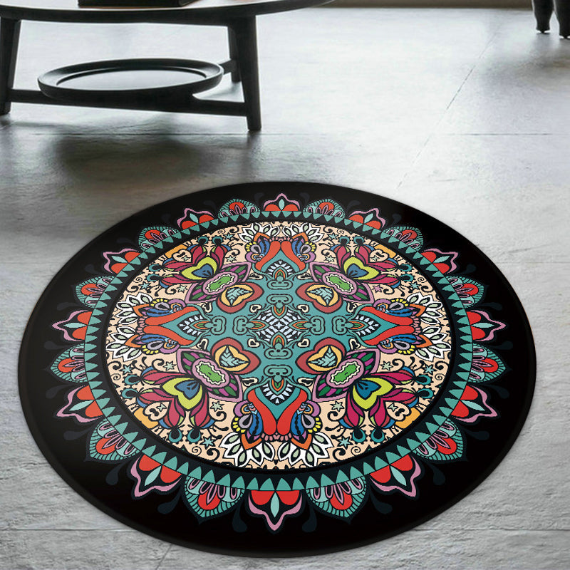BowLift | Tribal Southwestern Carpet Blue and Black Polyester Rug Non-Slip Back Rug for Bedroom