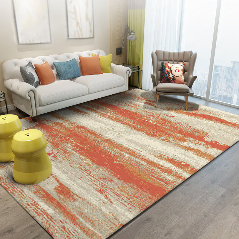 Simply modern rug in orange abstract paint print area rug polyester washable rug for bedroom | Bowlift