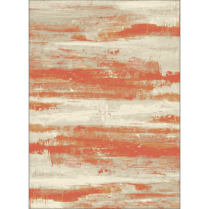 Simply modern rug in orange abstract paint print area rug polyester washable rug for bedroom | Bowlift