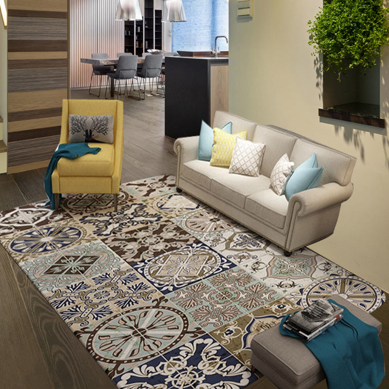 BowLift | Brown Moroccan Carpet Polyester Floral Diamond Rectangular Pattern Area Rug for Home Decor