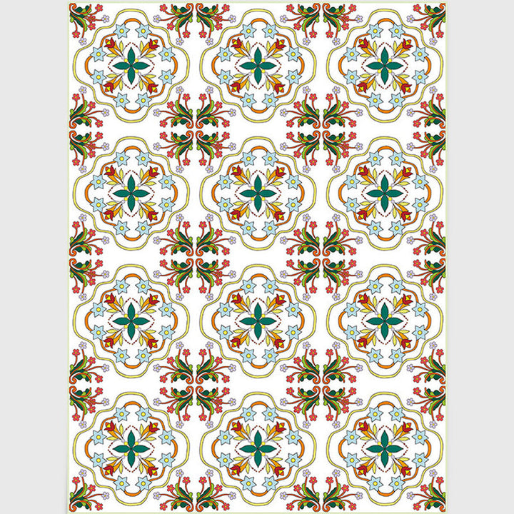 BowLift | White Bedroom Rug Moroccan Geometric Flower Leaf Pattern Rug Polyester Non-Slip Rug