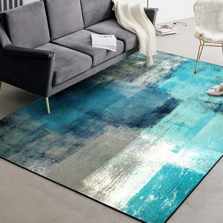 Modern rug for the living room in blue abstract oil painting pattern rug polyester washable rug | Bowlift