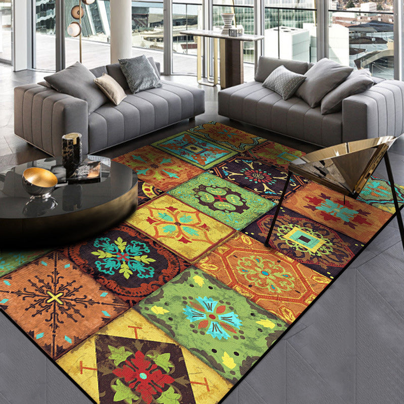 BowLift | Colorful Moroccan Carpet Polyester Floral Square Dots Pattern Carpet Non-Slip Flooring for Home Decor