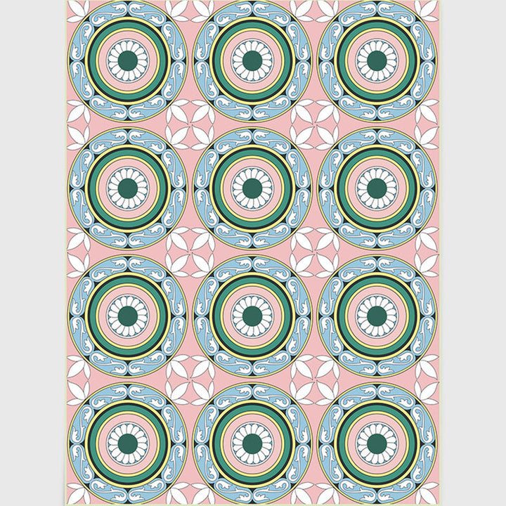 BowLift | Moroccan Flower Circle Pattern Rug in Pink Polyester Floor Mat with Non-Slip Back Rug for Living Room