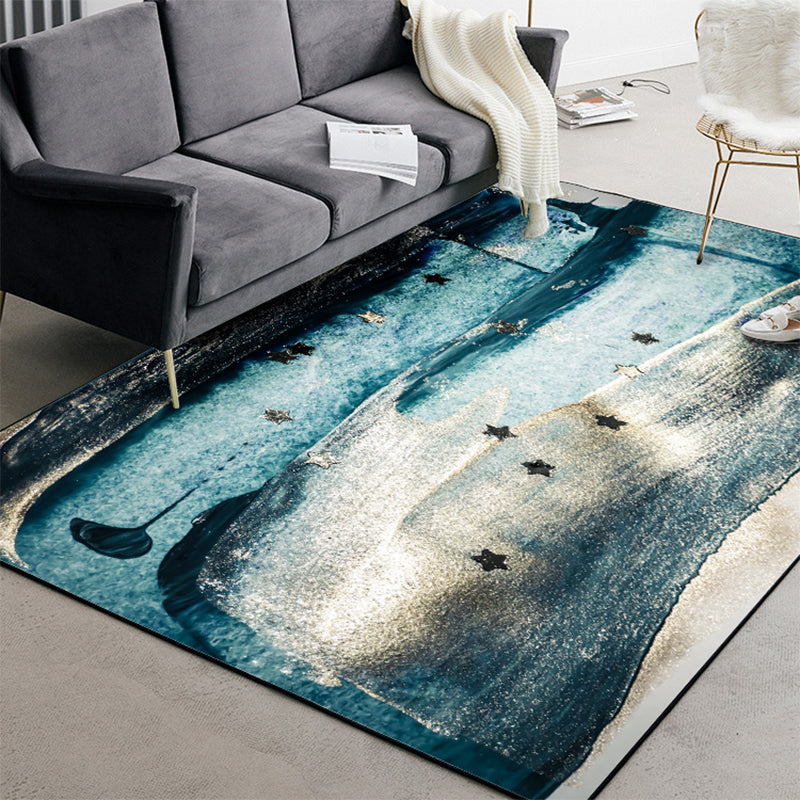 Blue bedroom rug modern abstract star painting pattern area rug polyester washable rug | Bowlift