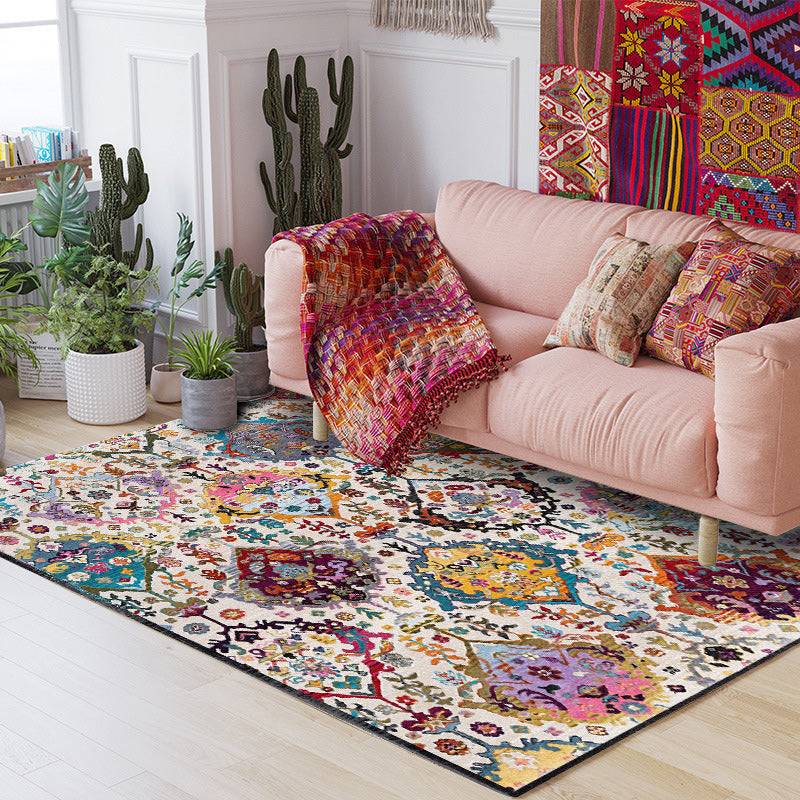 BowLift | Moroccan living room rug in white petal pattern polyester non-slip doormat