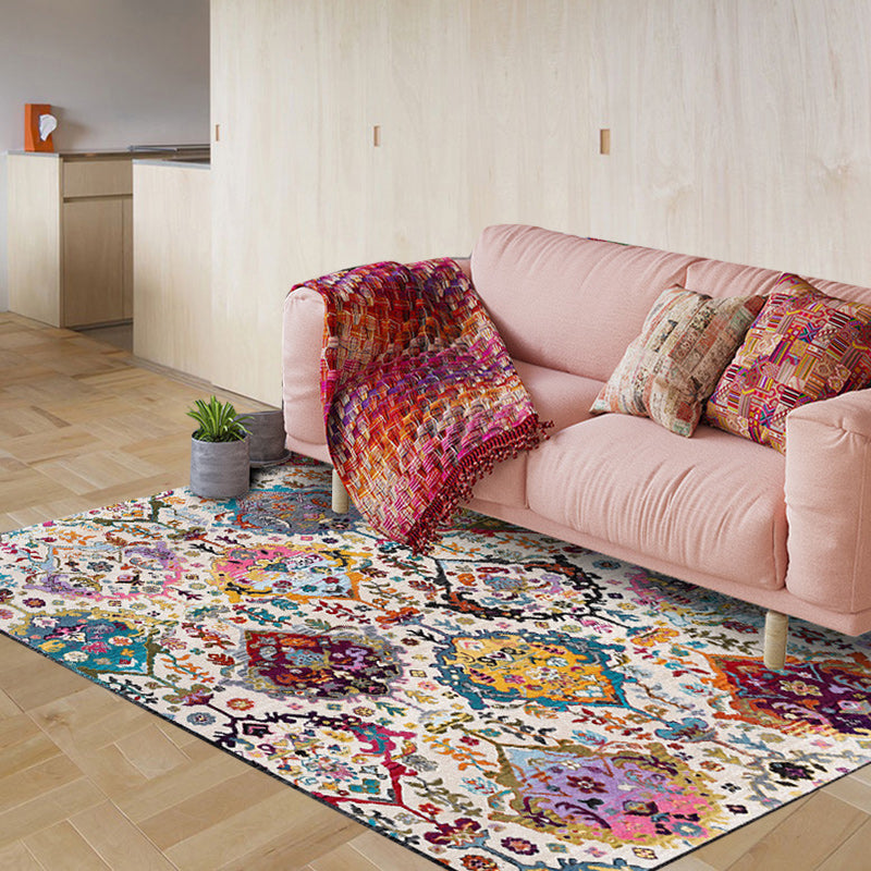 BowLift | Moroccan living room rug in white petal pattern polyester non-slip doormat