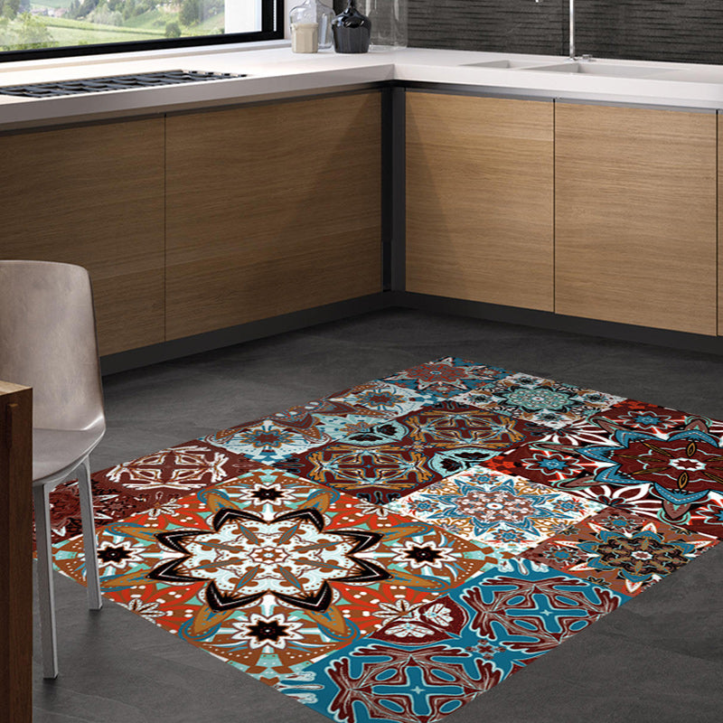 BowLift | Mediterranean Flower Cross Print Rug Colorful Moroccan Rug Polyester Non-Slip Back Rug for Bedroom