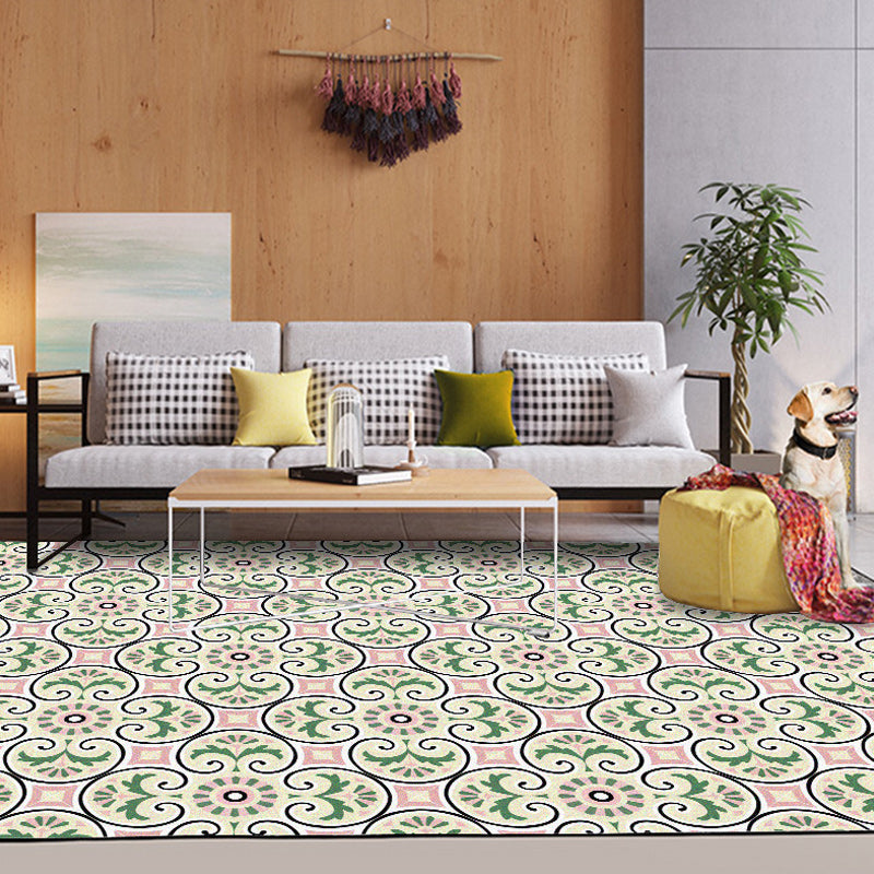 BowLift | Persian Moroccan rug in ivory leaf circle square print rug polyester non-slip rug for home decoration
