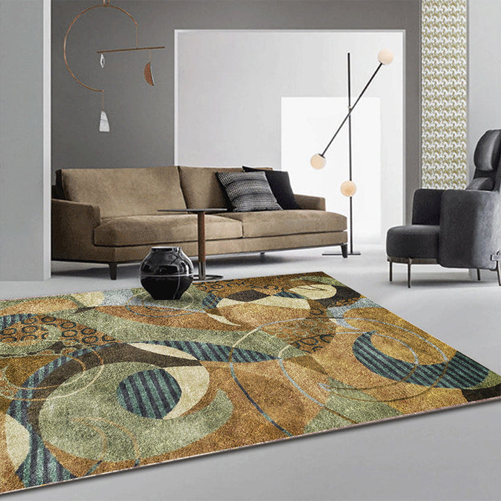 Brown Bedroom Rug Modern Abstract Lines Irregular Shape Pattern Carpet Polyester Washable Rug | Bowlift