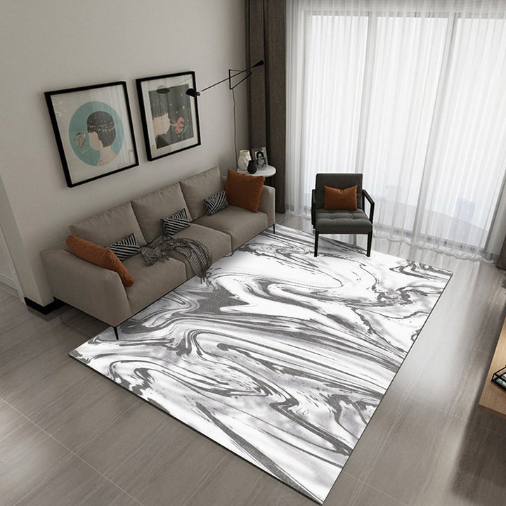 Gray and White Bedroom Rug Modern Abstract Sea Water Pattern Area Rug Polyester Washable Rug | Bowlift