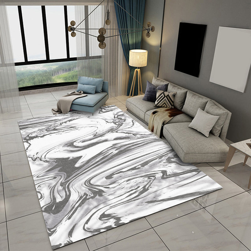 Gray and White Bedroom Rug Modern Abstract Sea Water Pattern Area Rug Polyester Washable Rug | Bowlift