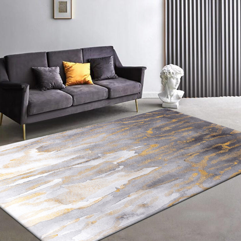 Modern living room rug in gray abstract color splash pattern rug polyester washable rug | Bowlift
