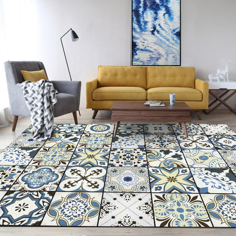 BowLift | Persian floral pattern print rug in white Moroccan rug polyester non-slip backing rug for bedroom