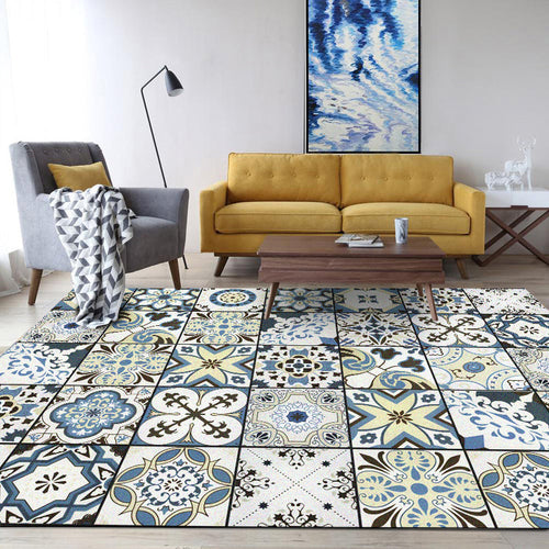 BowLift | Persian floral pattern print rug in white Moroccan rug polyester non-slip backing rug for bedroom