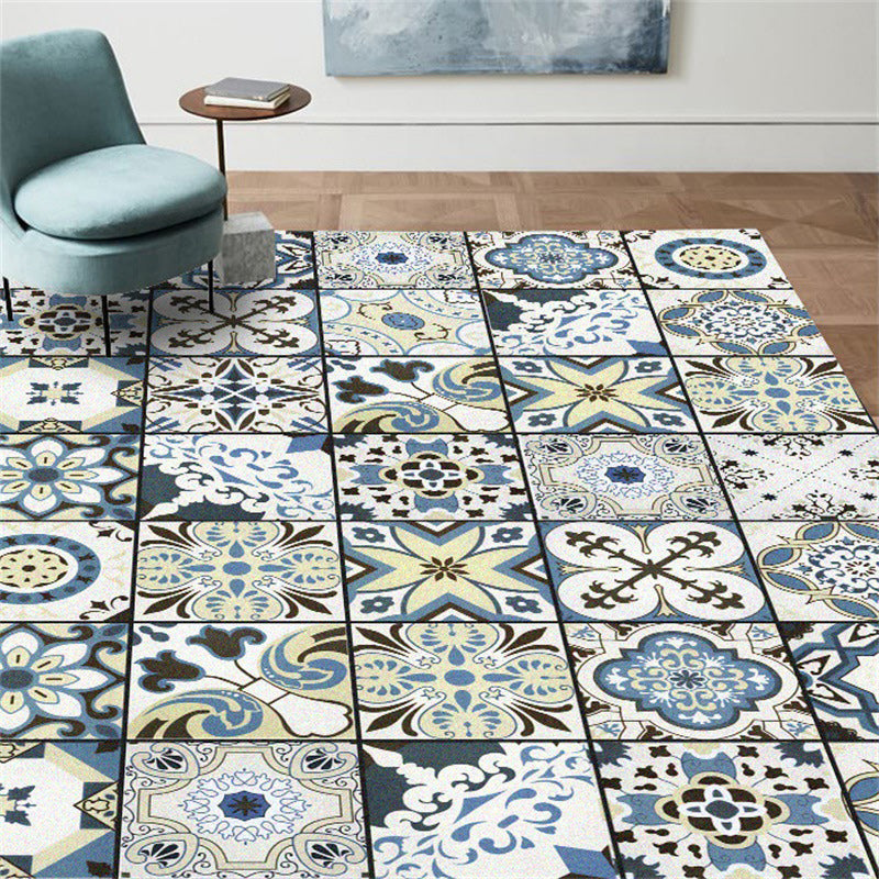 BowLift | Persian floral pattern print rug in white Moroccan rug polyester non-slip backing rug for bedroom