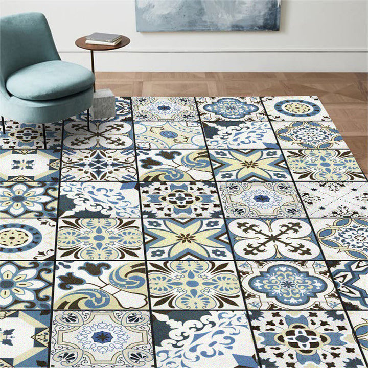 BowLift | Persian floral pattern print rug in white Moroccan rug polyester non-slip backing rug for bedroom