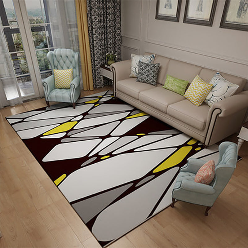 Gray and White Modern Rug Polyester Geometric Color Block Rug Washable Rectangular Rug for the Living Room | Bowlift
