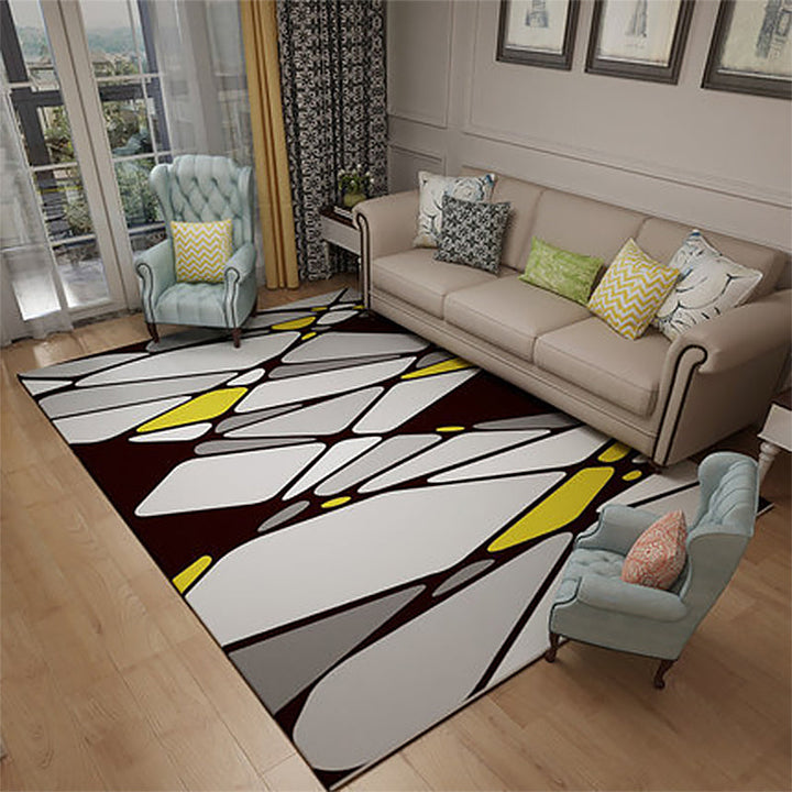 Gray and White Modern Rug Polyester Geometric Color Block Rug Washable Rectangular Rug for the Living Room | Bowlift