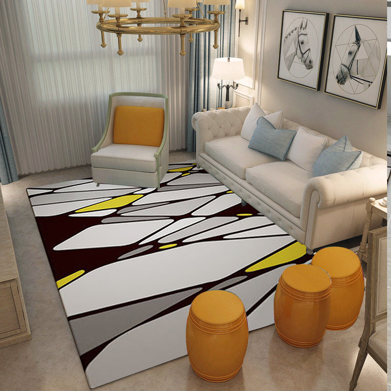 Gray and White Modern Rug Polyester Geometric Color Block Rug Washable Rectangular Rug for the Living Room | Bowlift