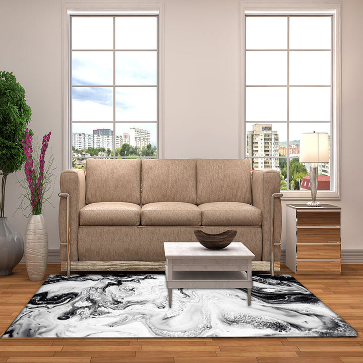 Black and White Bedroom Rug Modern Abstract Bubbles Ink Painting Pattern Carpet Polyester Washable Rug | Bowlift