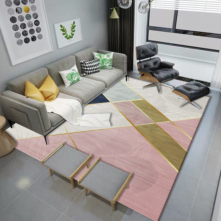 Pink and White Simple Rug Polyester Color Block Geometric Rug Washable Non-Slip Underlay Rectangular Rug for Bedroom | Bowlift