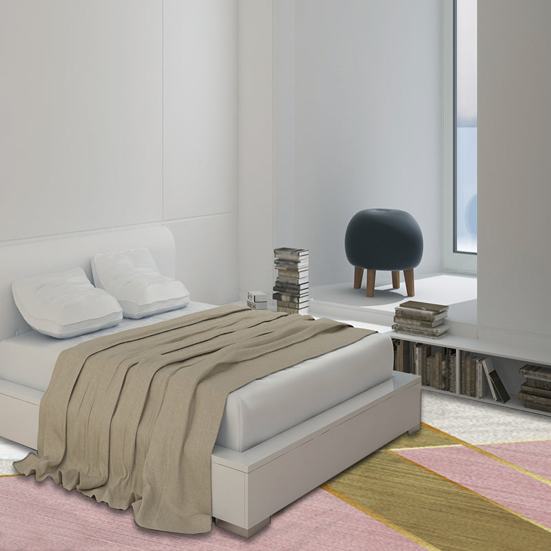 Pink and White Simple Rug Polyester Color Block Geometric Rug Washable Non-Slip Underlay Rectangular Rug for Bedroom | Bowlift