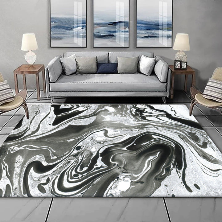Modern living room rug in black and white Abstract twisted lines pattern rug Polyester washable rug | Bowlift