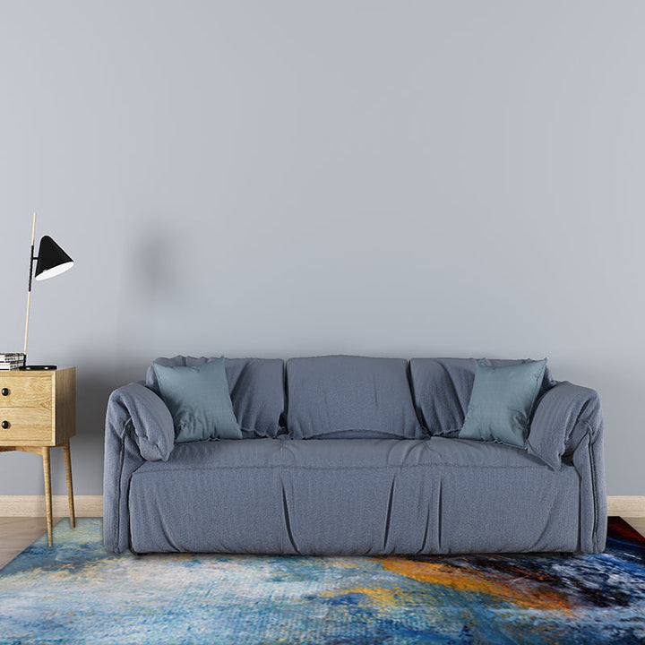 Contemporary modern rug in blue abstract painting print, polyester rug, washable, for home decoration | Bowlift