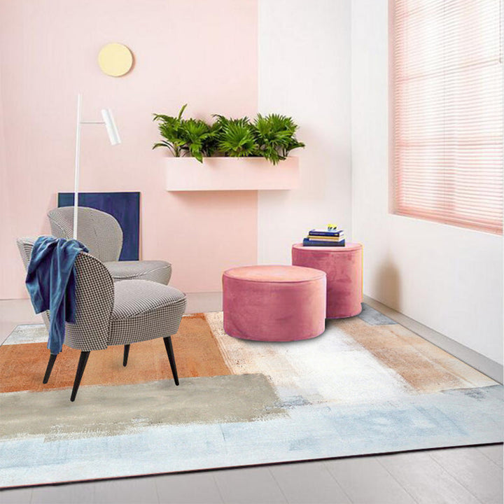 Orange Bedroom Rug Modern Abstract Oil Painting Pattern Rug Polyester Washable Rug | Bowlift