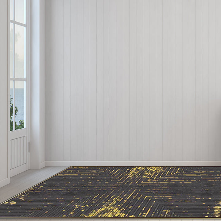 Modern living room rug in black and white with abstract stripe cross pattern rug polyester washable rug | Bowlift