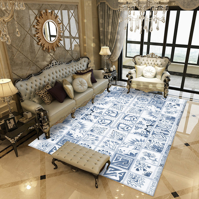 BowLift | Oriental Flower Square Pattern Carpet in White Moroccan Carpet Polyester Non-Slip Back Carpet for Bedroom