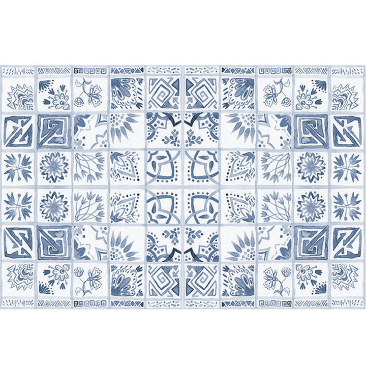 BowLift | Oriental Flower Square Pattern Carpet in White Moroccan Carpet Polyester Non-Slip Back Carpet for Bedroom