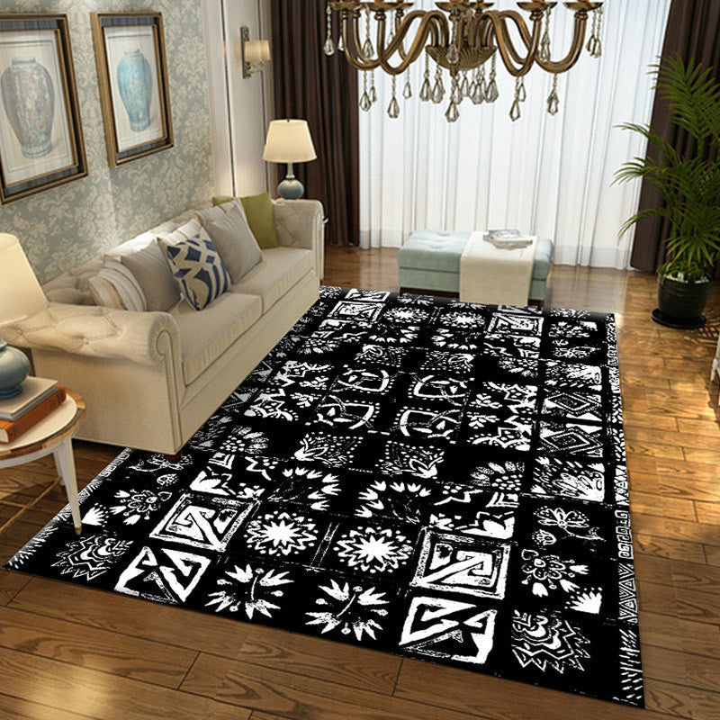 BowLift | Oriental Flower Square Pattern Carpet in White Moroccan Carpet Polyester Non-Slip Back Carpet for Bedroom