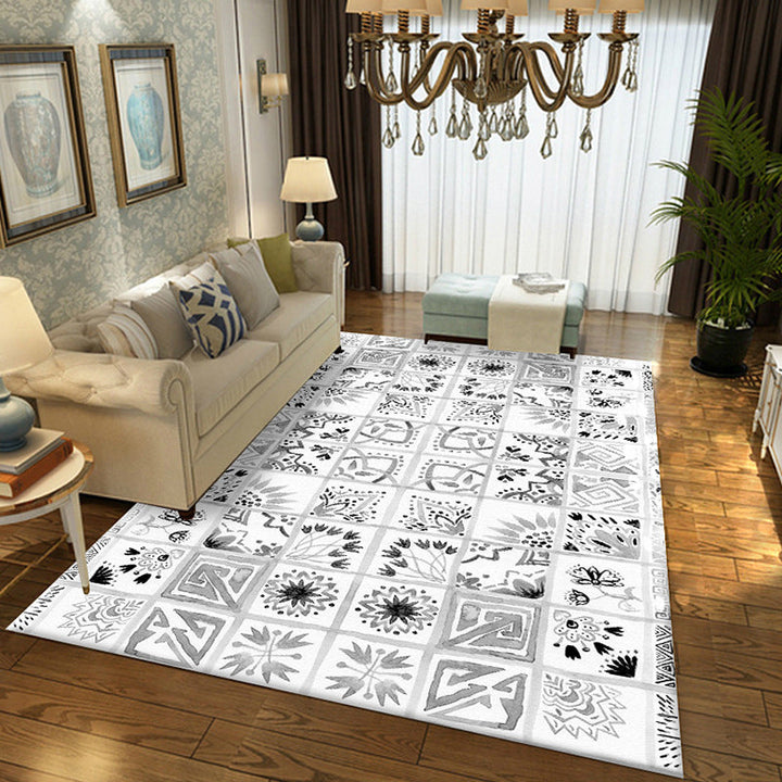 BowLift | Oriental Flower Square Pattern Carpet in White Moroccan Carpet Polyester Non-Slip Back Carpet for Bedroom