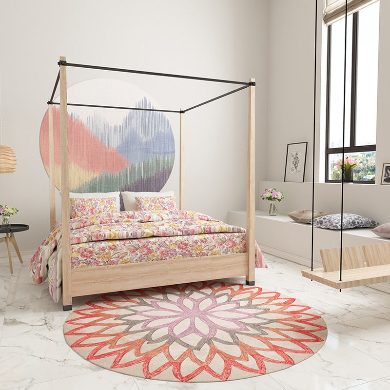 BowLift | Red and green Moroccan carpet polyester flower carpet non-slip back carpet for living room