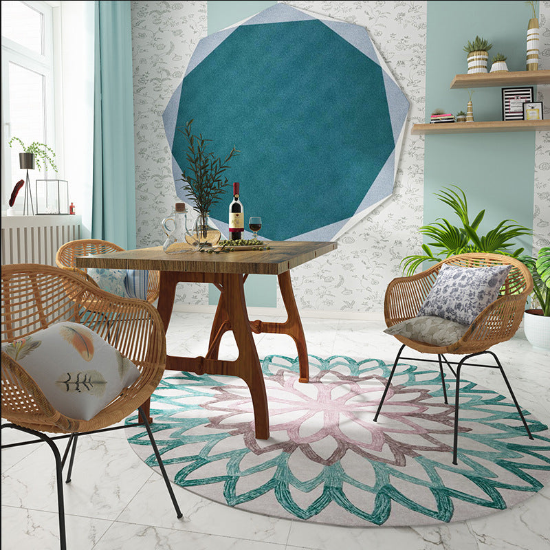 BowLift | Red and green Moroccan carpet polyester flower carpet non-slip back carpet for living room