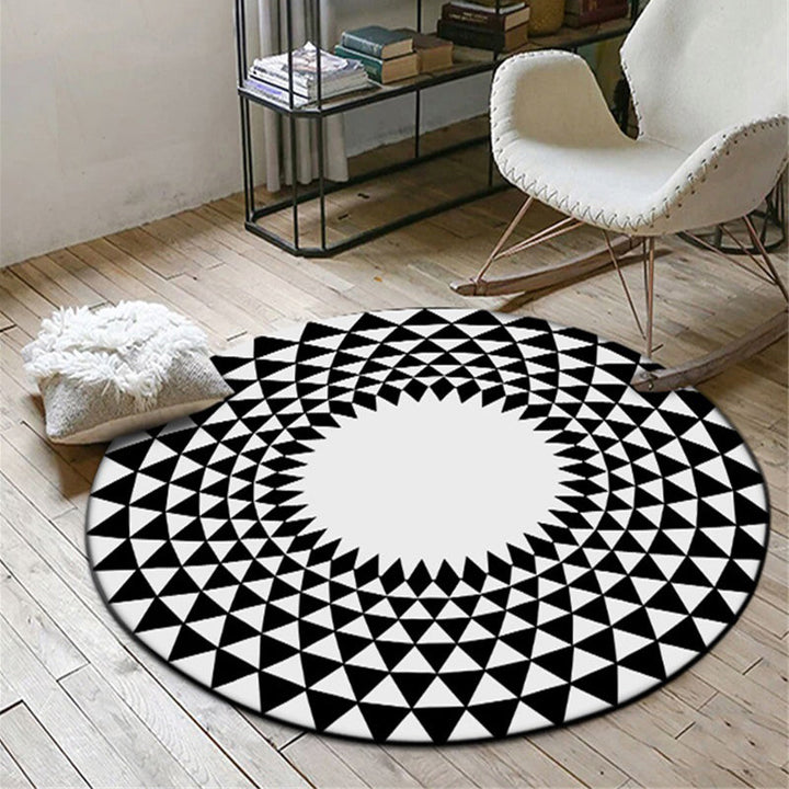 BowLift | Moroccan floral geometric rug black and white polyester rug non-slip backing area rug for bedroom