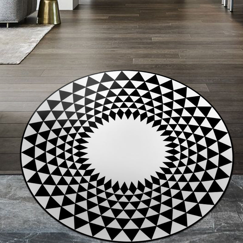 BowLift | Moroccan floral geometric rug black and white polyester rug non-slip backing area rug for bedroom