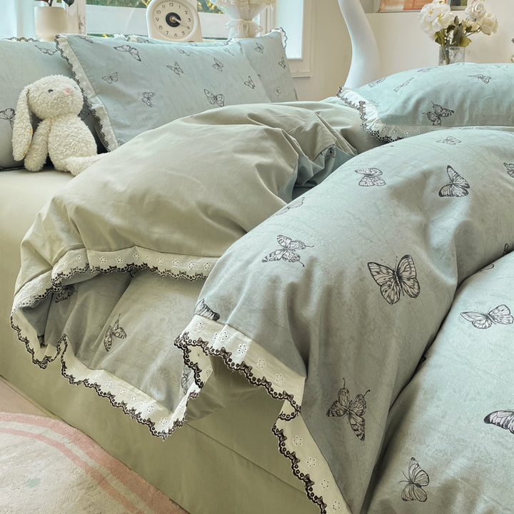 Cotton bedding set, brushed, floral design